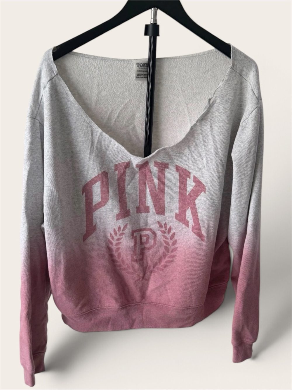 PINK Victoria's Secret Gray-to-Pink Ombre V-Neck Sweatshirt